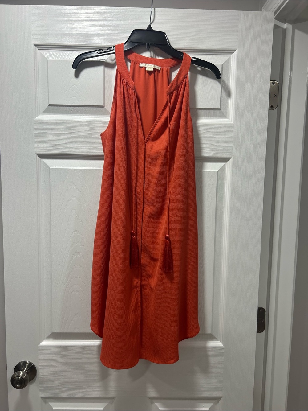 cooper & ella One-Shoulder Tassel Halter Dress in Bright Orange